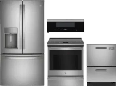 4 Piece Package Includes Refrigerator, Range, Microwave And Dishwasher